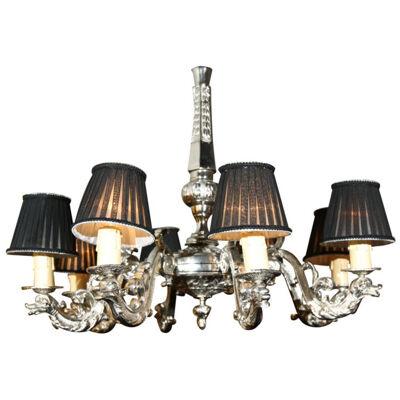 French Silver over Bronze Eight-Arm Chandelier