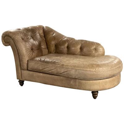 Tufted Patinated Vintage Leather Chaise Lounge from Sweden, Daybed