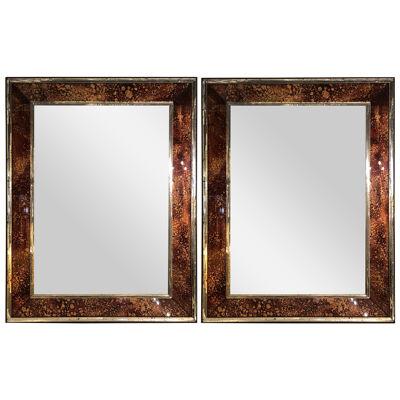 Hollywood Regency Tortoise Shell Wall, Console over the Mantle Mirrors, a Pair