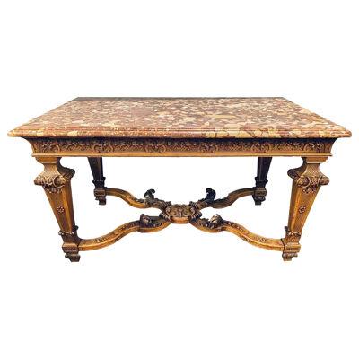 19th-20th Century Louis XVI Style Rouge Marble-Top Center Table