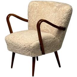 Swedish Mid-Century Modern, Shearling Lounge Chair, Sheepskin, Beech, 1950s