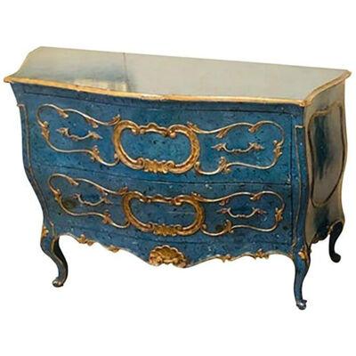 Single Royal Blue and Parcel-Gilt Decorated Bombay Commode or Chest