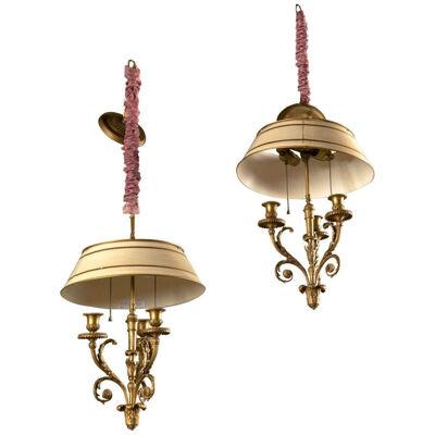 Pair of Finely Chased Bronze Doré Louis XV Style Chandeliers Three Candelabras