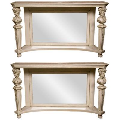 Pair of Marble-Top Painted Pier Console Tables	