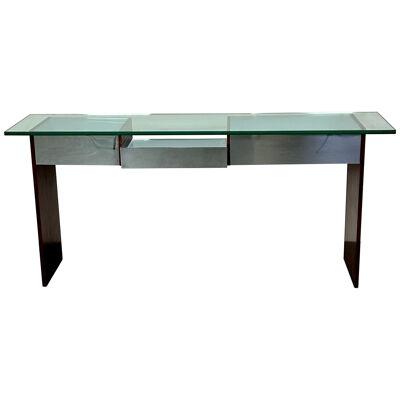 Mid-Century Modern Directional Chrome and Rosewood Console Table, Glass