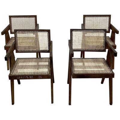 Four Authentic Pierre Jeanneret Floating Back Arm Chairs, Mid-Century Modern