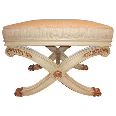 Pair of Maison Jansen Style X-Form Benches or Footstools Ivory And Parcel Gilt 
