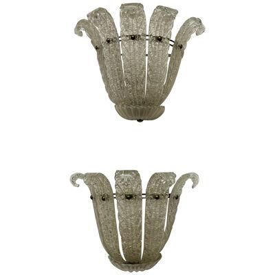 Pair of Murano Glass Wall Sconces by Barovier & Toso, Fleur de Lis, Mid-Century 