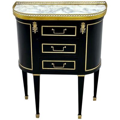 Single Ebony Demilune Marble Top Bronze Mounted End / Side Table