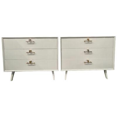 Pair of Mid-Century Modern Bachelor Chests, Commodes, Dressers, Grey Lacquer