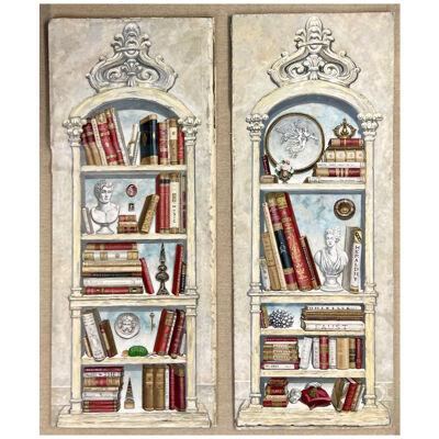 Pair of Oil on Canvas Standing Wall Decoration, Gustavian, Italian Style