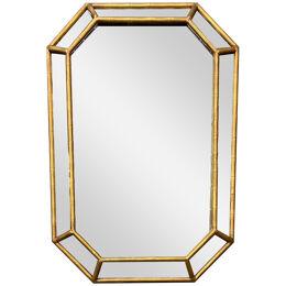 Gilt Decorated Hollywood Regency Style Wall, Console Mirror, Octagonal