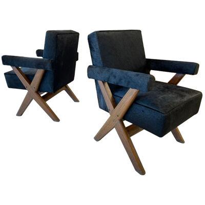 Rare Pair of Mid-Century Modern Pierre Jeanneret Upholstered ‘Committee’ Chairs