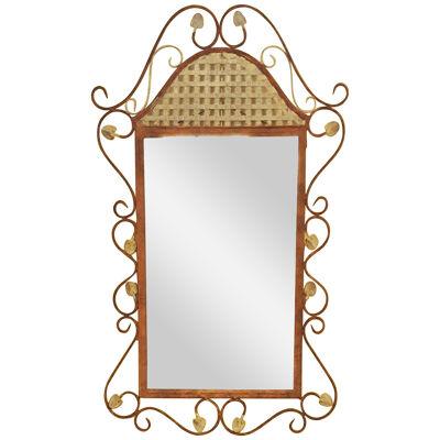 Rustic Metal Wall Mirror With Decorative Scroll Design