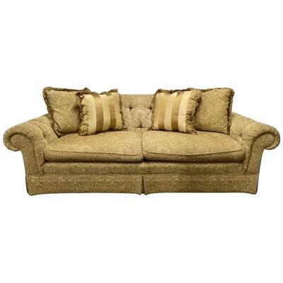 Large Traditional Custom Sofa, Beige Scalamandre Upholstery, Rolled Arms, 2000s