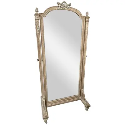 19th Century Cheval, Floor Mirror, Louis XVI, Whitewashed, Standing Mirror