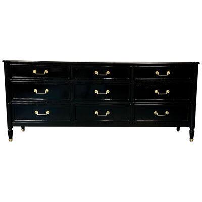Hollywood Regency Louis XVI Style Ebony Lacquered Dresser / Chest of Drawers