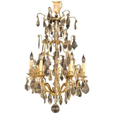 French Six-Light Cut Crystal and Brass Chandelier Newly Wired