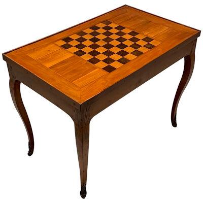 A French 19th Century Antique Game / Backgammon Table, Checkerboard Leather Top