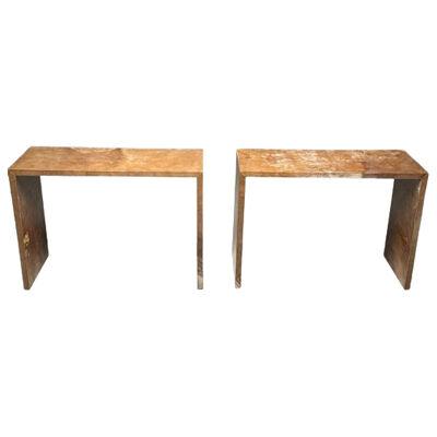 Pair of Jean-Michel Frank Style Parchment Consoles / Sofa Tables, Contemporary