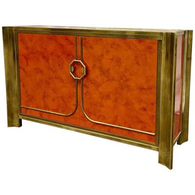 Mid-Century Modern Small Cabinet by Mastercraft, Lacquer, Brass, American, 1980s
