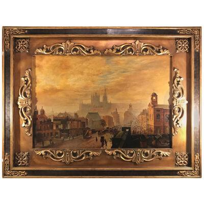 Oil on Canvas "City View" Sunset City Scene with Palace Signed Kitty Young