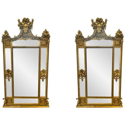 Pair of Palatial Mirrors Louis XVI Giltwood Hand Carved, Pier / Console / Wall