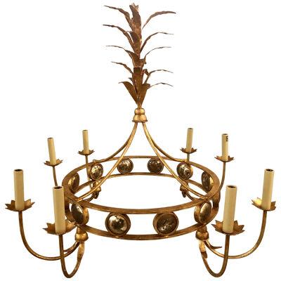 Tommy Parzinger Hollywood Regency Style Chandelier Gilt and Mirrored Spheres