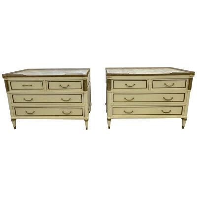 Pair of Cream Painted Louis XVI Style Commodes, Nightstands, Dressers, Chests