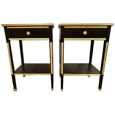 Russian Neoclassical Style Ebony Finish One Drawer Stands or End Tables - a Pair