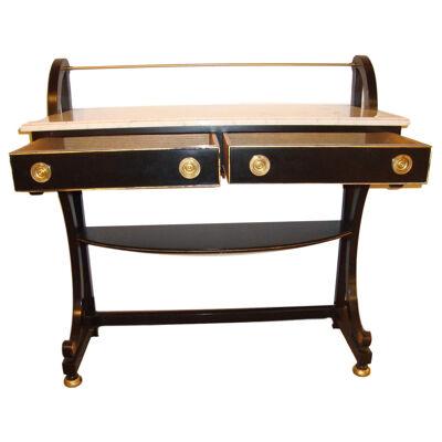 Ebonized Marble-Top Server or Sofa Table Attributed to Jansen