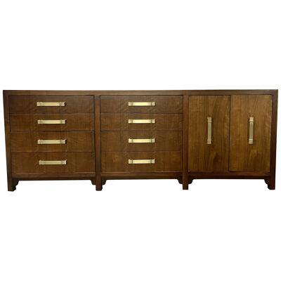 Mid-Century Modern Dresser/Sideboard/Cabinet, American, Walnut, Brass Accents