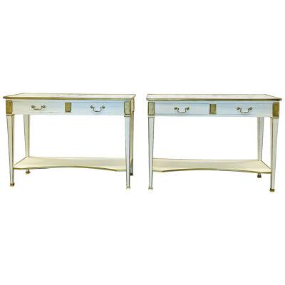 Pair of Hollywood Regency Neoclassical White Sofa, Console Tables, Maison Jansen