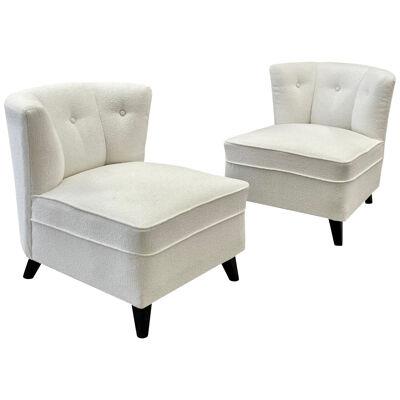 Pair Low Profile Mid-Century Modern Slipper/Lounge Chairs, American, Bouclé