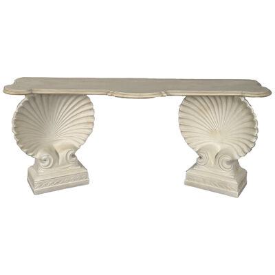 Shell Console Table, Marble and Stone Pedestal, Early 20th Century, Industrial