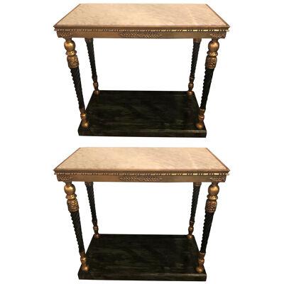 Pair of Swedish Neoclassical Style Marble-Top Consoles