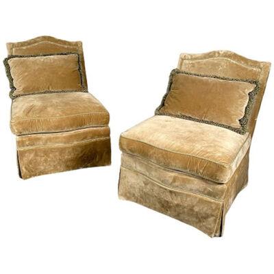 Pair of Louis XVI Style Mohair Slipper or Lounge Chairs, Traditional, Velvet