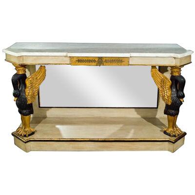 French Marble Top Console with Gilt Carved Swans