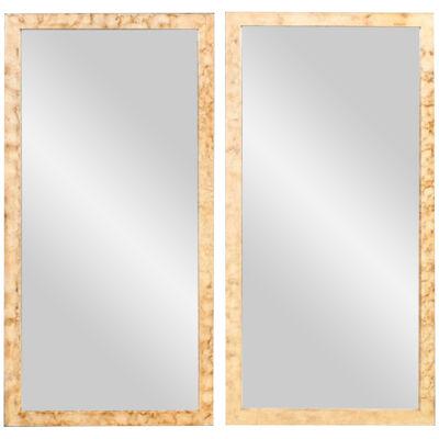 Pair of Rectangular Hollywood Regency Faux Marble Wall, Console or Pier Mirrors