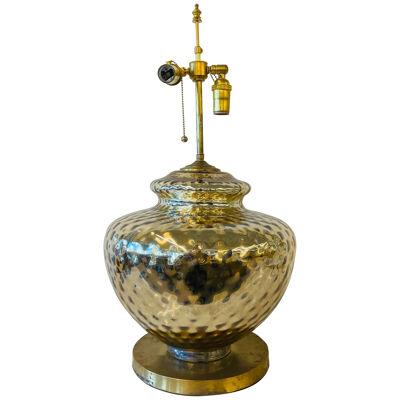 Single Large Mid-Century Modern Table Lamp, Mercury Glass, Brass, Jar, Urn Shape