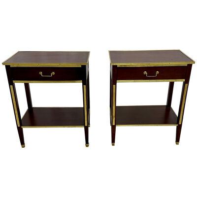 Pair of One Drawer Neoclassical Style Bronze-Mounted Mahogany End / Side Tables