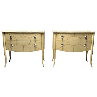 Pair of Andre Groult Art Deco Style Parchment Paper Nightstands / Commodes
