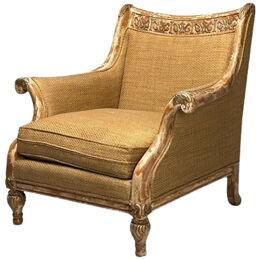 Gustavian, Italian Renaissance Style, Chair, Burlap, Distressed Paint, Giltwood