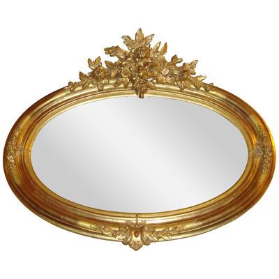 Oval Gilt Wooden over the Mantle or Wall Mirror	