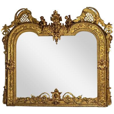Italian Renaissance Style Over the Mantle / Wall Mirror, Oil Gilded, Monumental