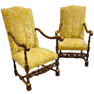 Pair of Throne Chairs, Fauteuils in Louis XIV Fashion, Fine Upholstery 