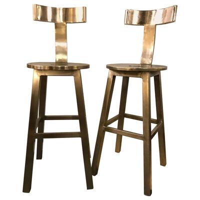 A Pair Of  Deco Style Steel Bar Stool
