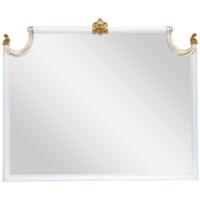 Hollywood Regency White Lacquered Giltwood Wall Console Mirror Paint Decorated