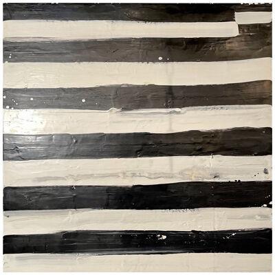 Lynn Basa Encaustic Black and White Stripe Panel "Not So Simple", 2012	