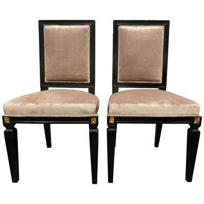 Pair of Mason Jansen Style Ebonized Dining Chairs Hollywood Regency Style
